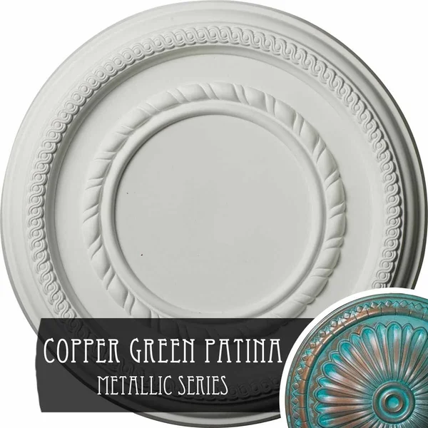 12 5/8x22OD x 1 1/8x22P Federal Roped Small Ceiling Medallion (Fits Canopies Up to 6x22) - Hand-Painted Copper Green Patina