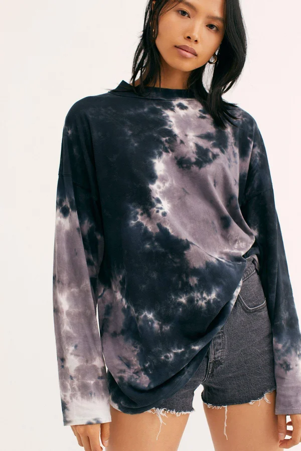Free People Be Free Tie Dye Tee Charcoal Combo, M