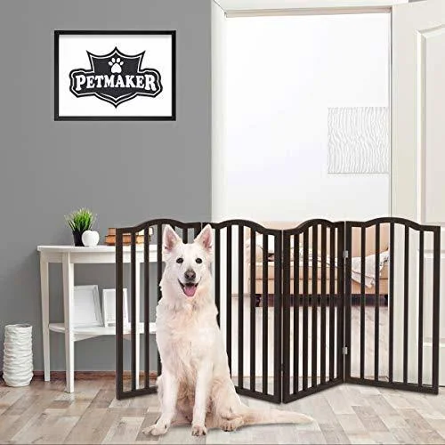 Wooden Pet Gate- Tall Freestanding 4-Panel Indoor Barrier Fence
