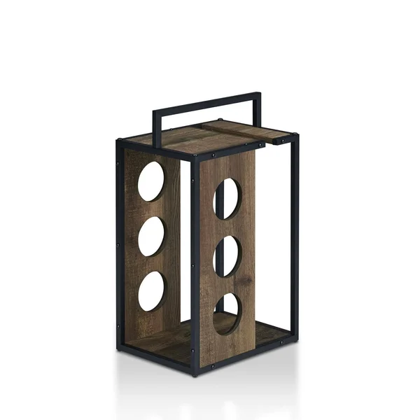 Furniture of America Mayfield Rustic 3-Bottle Wine Rack, Reclaimed Oak