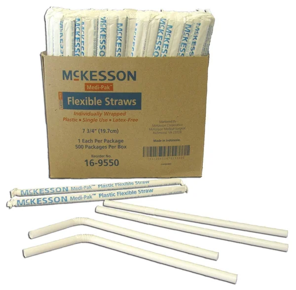 McKesson Flexible Drinking Straw 7.75in White Individually Wrapped Case of 10000