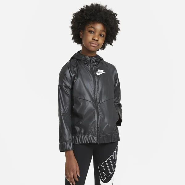 Nike Girls& Sportswear Windrunner Jacket in Black/Black Size Small, 100% Polyester