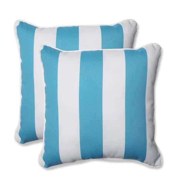 Set of 2 Fresh Cabana Stripe Outdoor Corded Square Throw Pillows 18.5x22