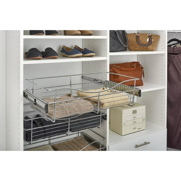 Rev-A-Shelf 24 in. x 7 in. Chrome Closet Pull-Out Basket, Grey