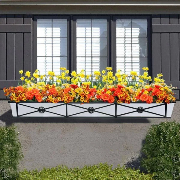 60x22 Medallion Decora Window Boxes w/White Galvanized Liner