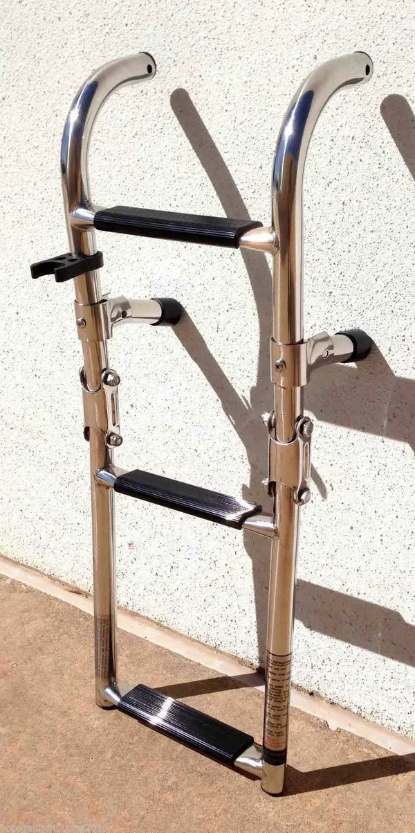 Pactrade Marine Boat Three Steps Foldable Ladder, Stainless Steel, Luxury