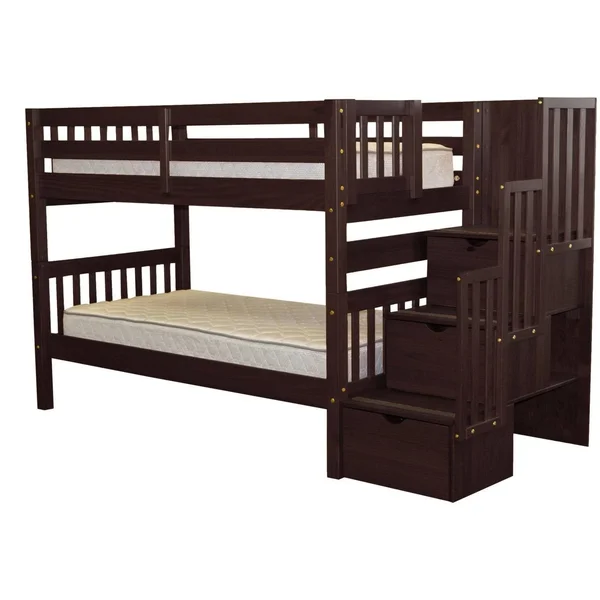 Bedz King Bunk Bed with Storage, Gray, Twin Over Twin