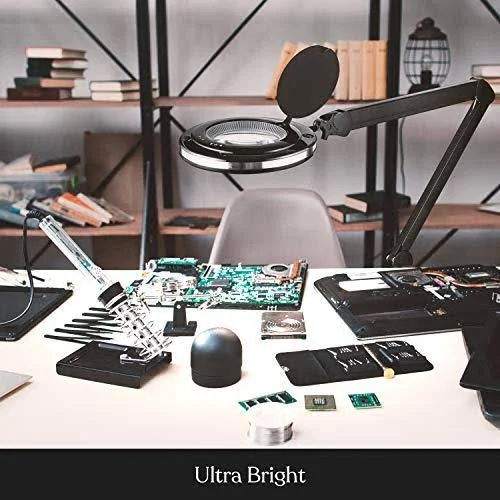 Brightech LightView Pro LED Magnifying Glass Floor Lamp - 5 Diopter Lens - 6 Wheel Rolling Base Reading Magnifier Light with Goo