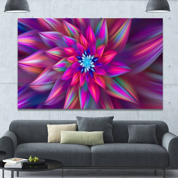 Design Art &Huge Purple Pink Fractal Flower& Graphic Art Print on Canvas, Size: 28 inch H x 60 inch W x 1.5 inch D