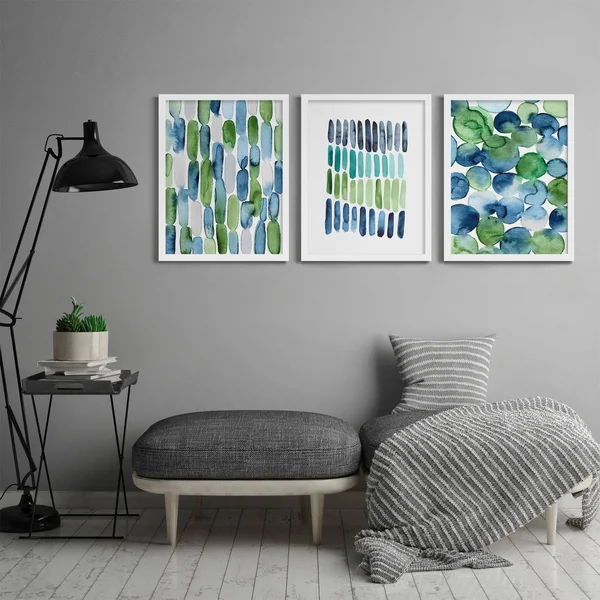 Americanflat Triptych Wall Art Beach Glass Abstract by Lisa Nohren - Set of 3 Black Framed Prints - Size: 22 x 28, Green