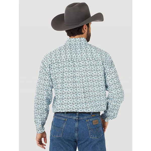 Wrangler Mens George Strait Collection Long Sleeve 1 Pkt Print Shirt Teal Paisley Size XL