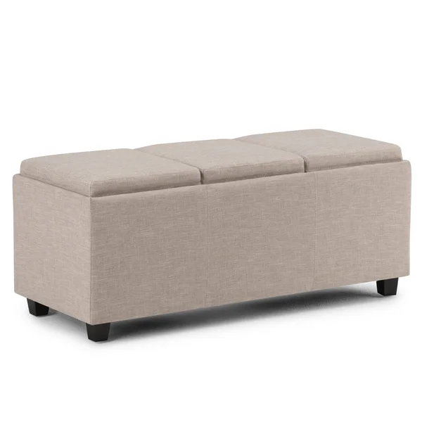 Simpli Home Avalon Linen Look Storage Ottoman - Natural