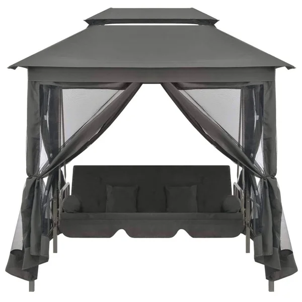 vidaXL Outdoor Convertible Swing Bench with Canopy Anthracite 86.6x22x63x22x94.5x22 Steel - 45073