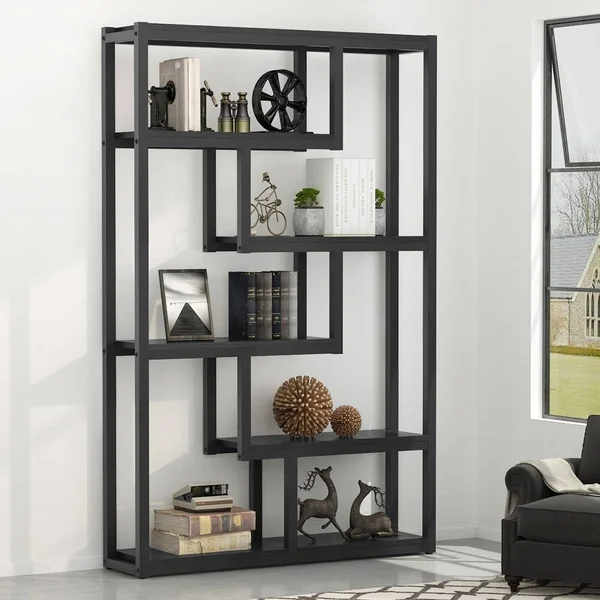6-Tier Bookshelf, Modern Etagere Bookcase, Storage and Display Shelves - Brown
