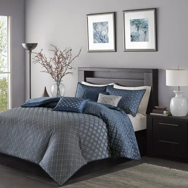 Madison Park - Biloxi 6 Piece Duvet Cover Set - Navy - Full/Queen