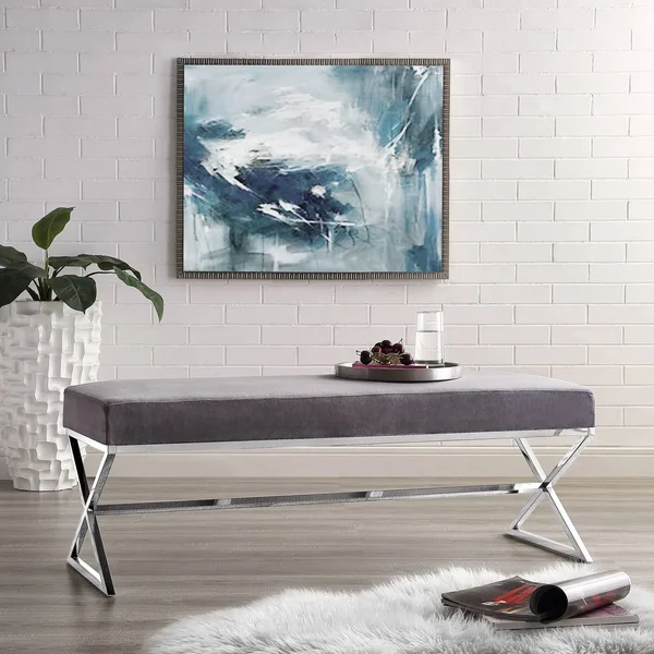 Inspired Home della Entryway Velvet Bench with Gold or Chrome X-Legs - Size: Black/ Gold