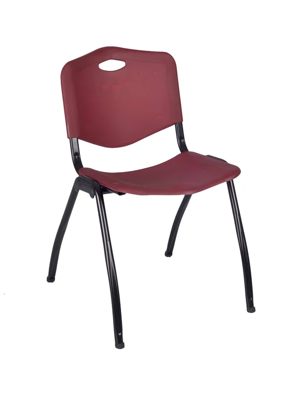 Cain 36x22 Round Breakroom Table- Beige & 4 &M& Stack Chairs- Burgundy
