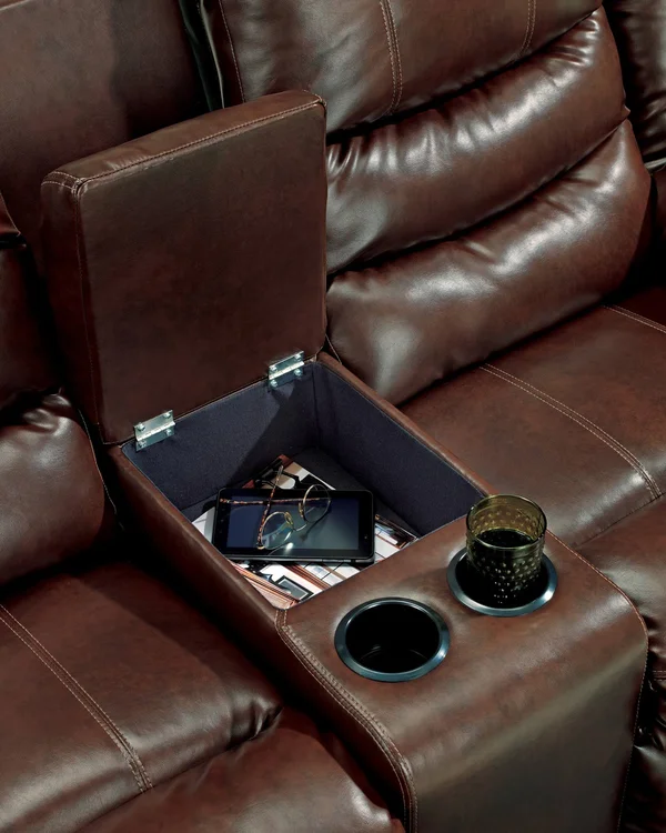 Ashley Linebacker DuraBlend Espresso Reclining Loveseat with Console 9520194