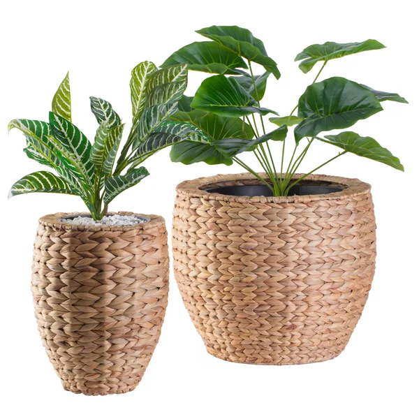 Vintiquewise Water Hyacinth Round Floor Planter with Metal Pot - Set of 2