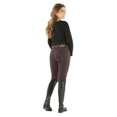 Ovation Ladies Euro Melange Zip Front Knee Patch Breeches - Black