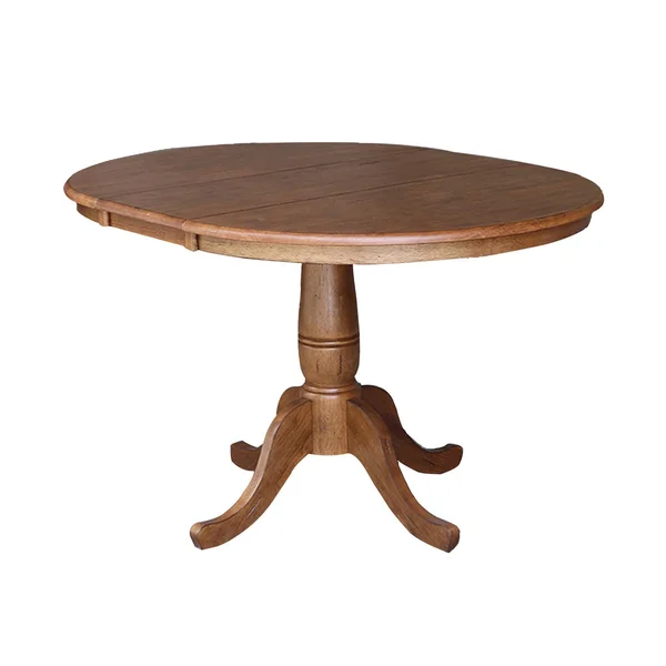 International Concepts 36x22 Solid Wood Round Extension Dining Table with 2 Chairs in Oak