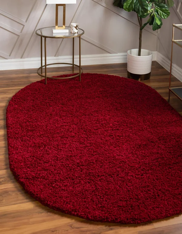 Unique Loom 3151394 8 x 10 ft. Solid Shag Oval Rug Cherry Red