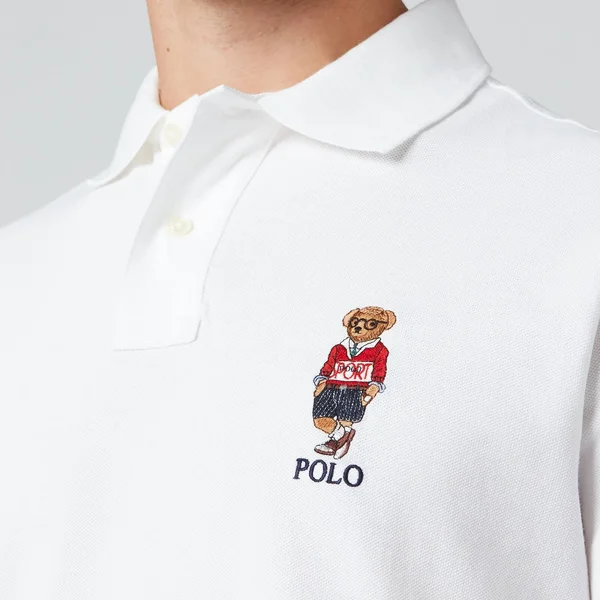 Polo Ralph Lauren Mens White Custom Slim Fit Polo Bear Polo Shirt