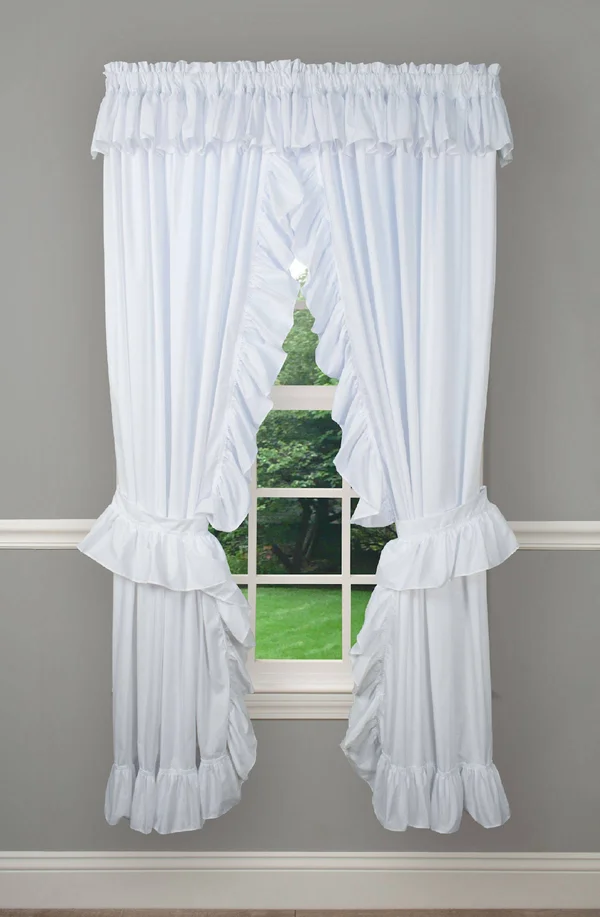 Ellis Curtain Priscillas Wide Ruffle Rod Pocket Curtain Panel Pair White