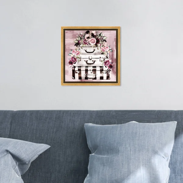 Oliver Gal 'Flowers in My Suitcase Fall' Floral and Botanical Wall Art Framed Canvas Print Florals - Pink, White - 12 x 12 - Gol