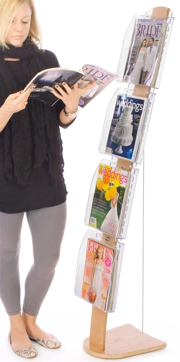 Literature Holders w/(4) Clear Pockets, Maple Base and Pocket Support 59 Tall (DS4LH)