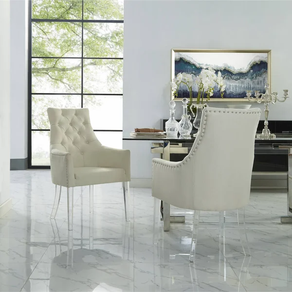 Inspired Home Dining Chair Acrylic Legs Cream White, Linen