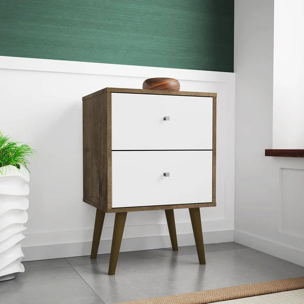 Manhattan Comfort Liberty Rustic Brown and White Nightstand, 204AMC96