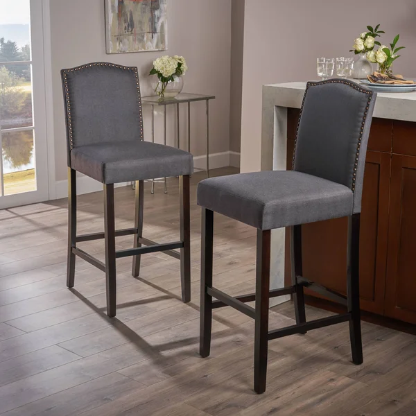 GDF Studio Flora Fabric Barstools (Set of 2) Dark Charcoal/Walnut Benches & Stools