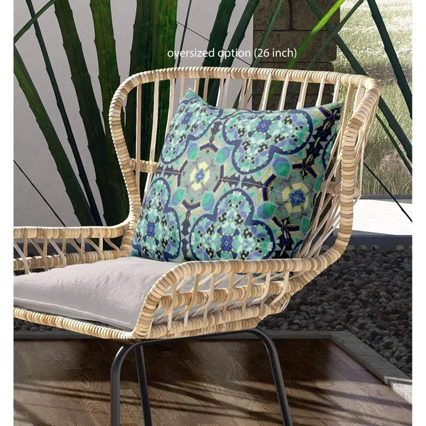 Clover Leaf Floral Broadcloth Blown and Closed Pillow Aqua Indigo 26x22x26x22