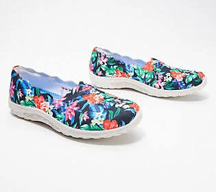 Skechers Knit Scalloped Slip-On Shoes - ReggaeFest - Size 5 Medium, Black Floral