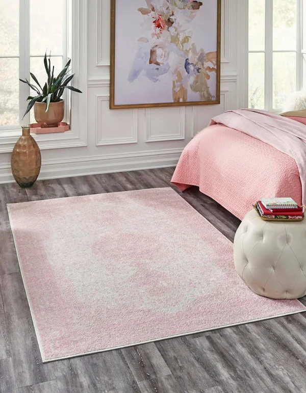 Rugs.com Dover Collection Rug 4& x 6& Pink Low-Pile Rug Perfect for Entryways, Kitchens, Breakfast Nooks, Accent Pieces