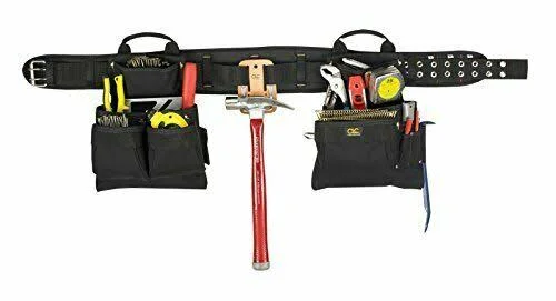 Custom Leathercraft 5608 Carpenter's Combo Tool Belt with Double-Tongue Steel Roller Buckle - 17-Pocket, 4-Piece