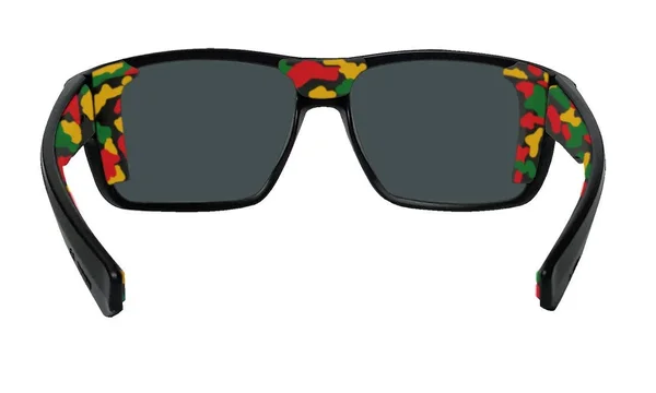 Bomber Sunglasses - Mana Bomb Matte Black FRM, Red Mirror Polarized Lens, Rasta Foam