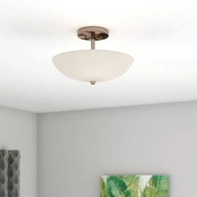 Custinne 1 - Light 13.5x22 Simple Bowl Semi Flush Mount Latitude Run Shade Color: Gloss White, Finish: Dark Bronze