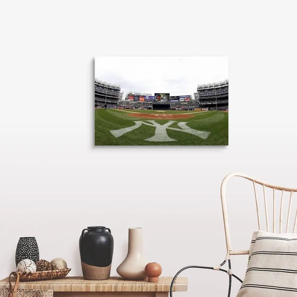 View from Field Level Prior During A Game at Yankee Stadium in New York City - Large Solid-Faced Canvas Wall Art Print, Great B