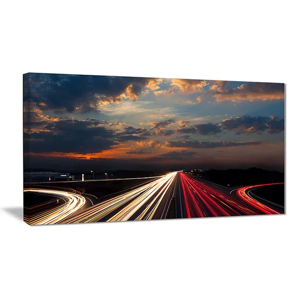 Design Art 'Long Exposure Traffic' Photographic Print on Wrapped Canvas, Size: 20 inch H x 40 inch W x 1 inch D, Red