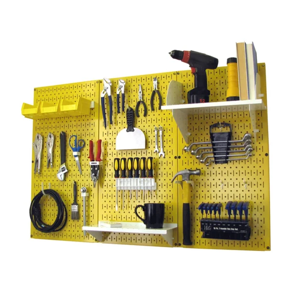 Wall Control 4ft Metal Pegboard Standard Tool Storage Kit - Yellow Toolboard & White Accessories