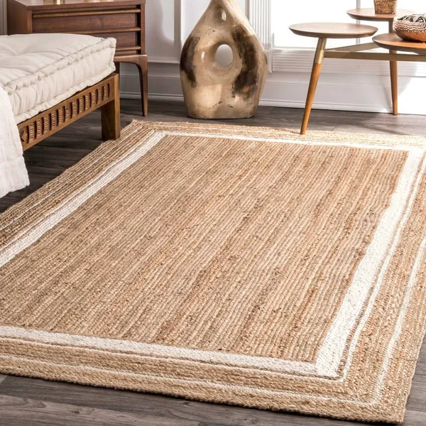 nuLOOM Rikki Braided Border Jute Navy 10 ft. x 14 ft. Area Rug - Blue