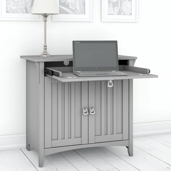 The Gray Barn Lowbridge Secretary Desk with Keyboard Tray and Storage Cabinet - White