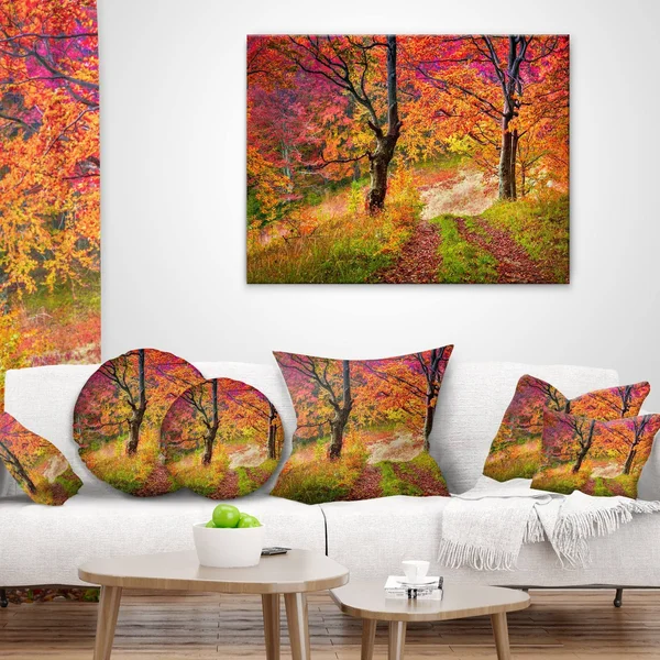 Design Art &Bright Colorful Fall Trees in Forest& Photographic Print on Wrapped Canvas, Size: 30 inch x 40 inch, Orange