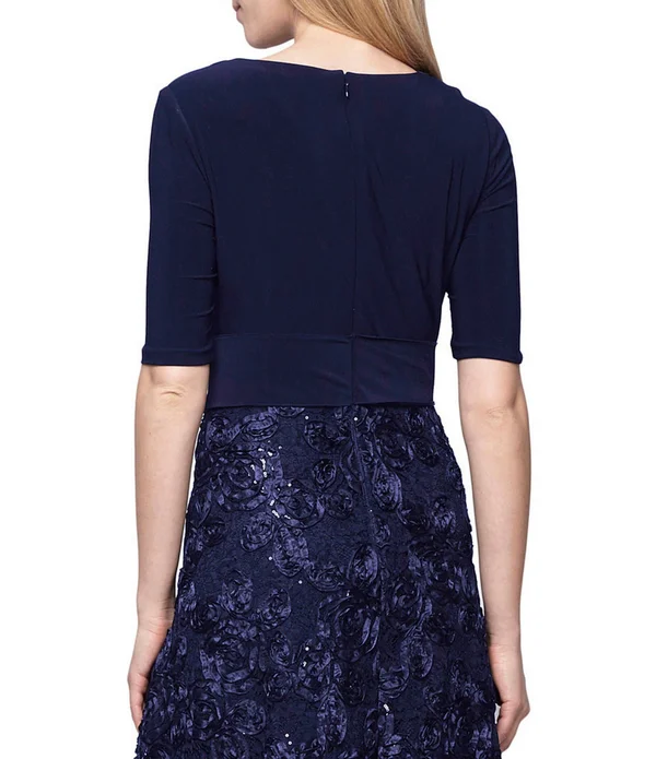 Alex Evenings Women's Rosette Tea-Length Dress - Blue 6