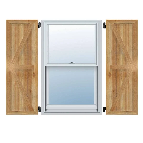 26 7/8x22W x 22x22H TimberCraft Five 5 3/8x22 Boards Framed Board-n-Batten Shutters w/Z-Bar, Rough Sawn Western Red Cedar (Per P