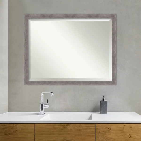 Amanti Art Pinstripe Plank Framed Wall Mirror in Grey