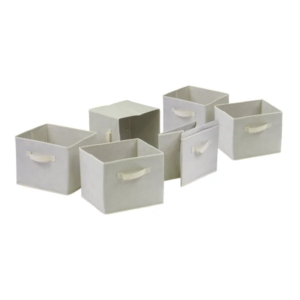 Winsome Verona 3- Section M Storage Shelf with 6 Foldable Beige Color Fabric Baskets