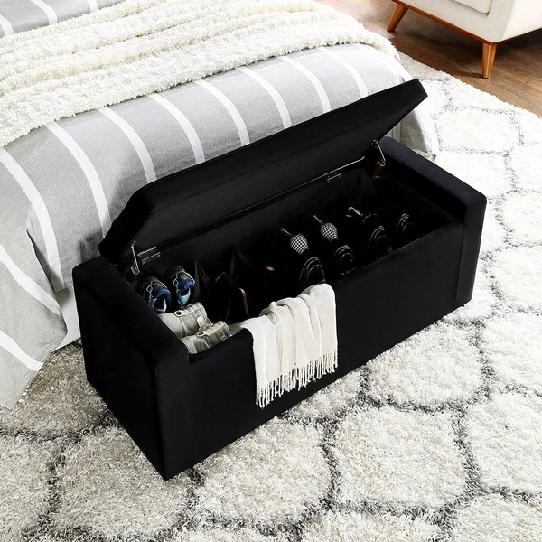 Inspired Home Alejandro Velvet Upholstered Shoe Storage Bench, Black White, One Size